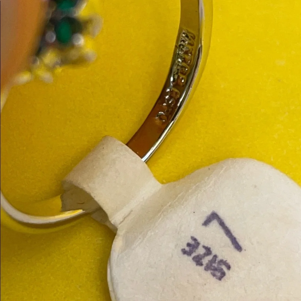 New vintage 14k gold electroplate ring/ emeralds
